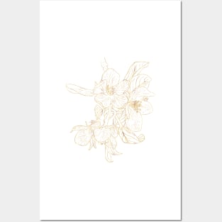 Gold Cherry Blossom Flowers White Elegant Design Posters and Art